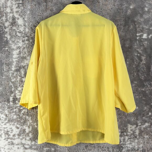 Susan Graver Plus Size 1X Casual Button Collar Top Yellow 3/4 Sleeve Pockets - Picture 4 of 8